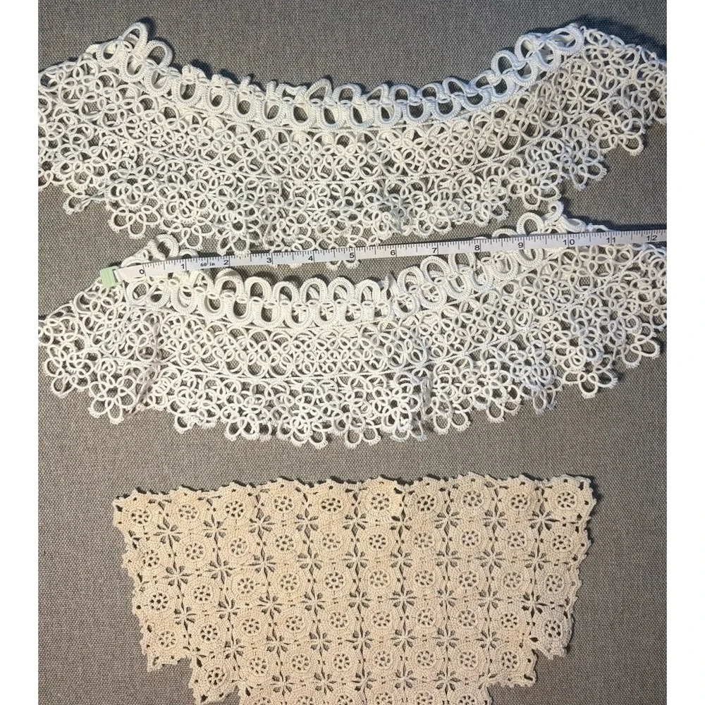 Vintage Handmade Tatting Lace Collars and Crochet Doily Set Of 3